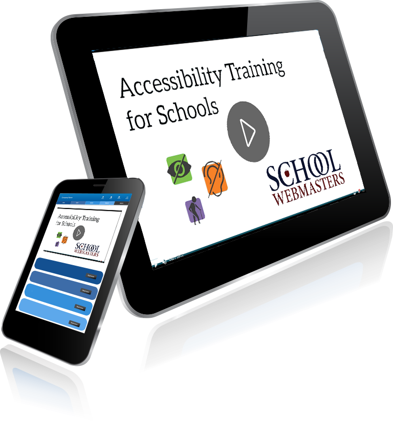 graphic of tablet with Accessibility Training for Schools image